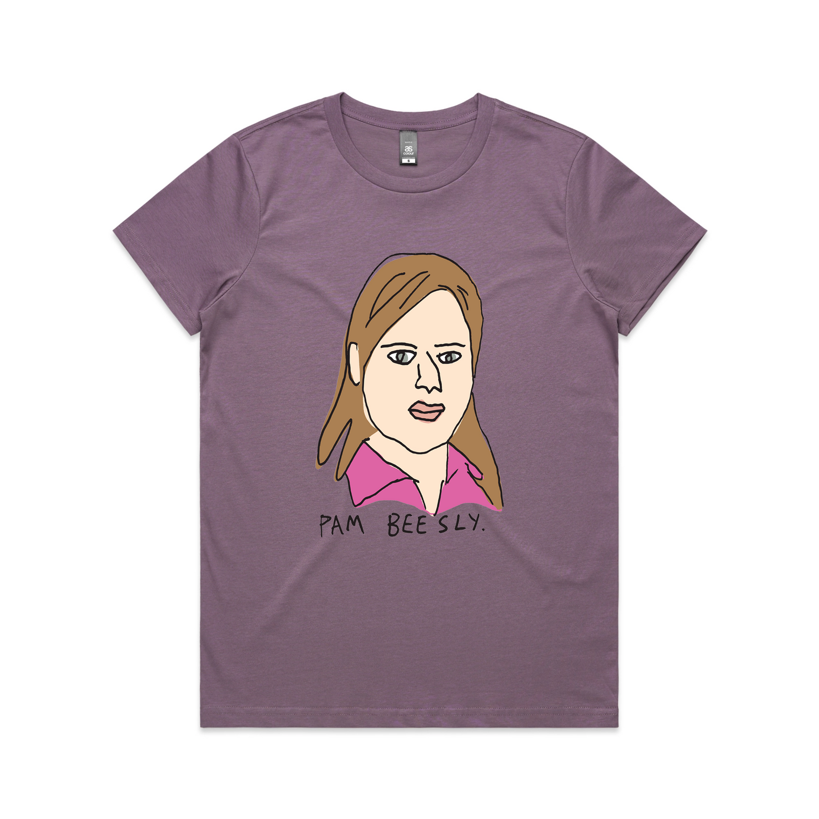 Mauve fitted womens t-shirt with Pam graphic by Lonely Kids Club