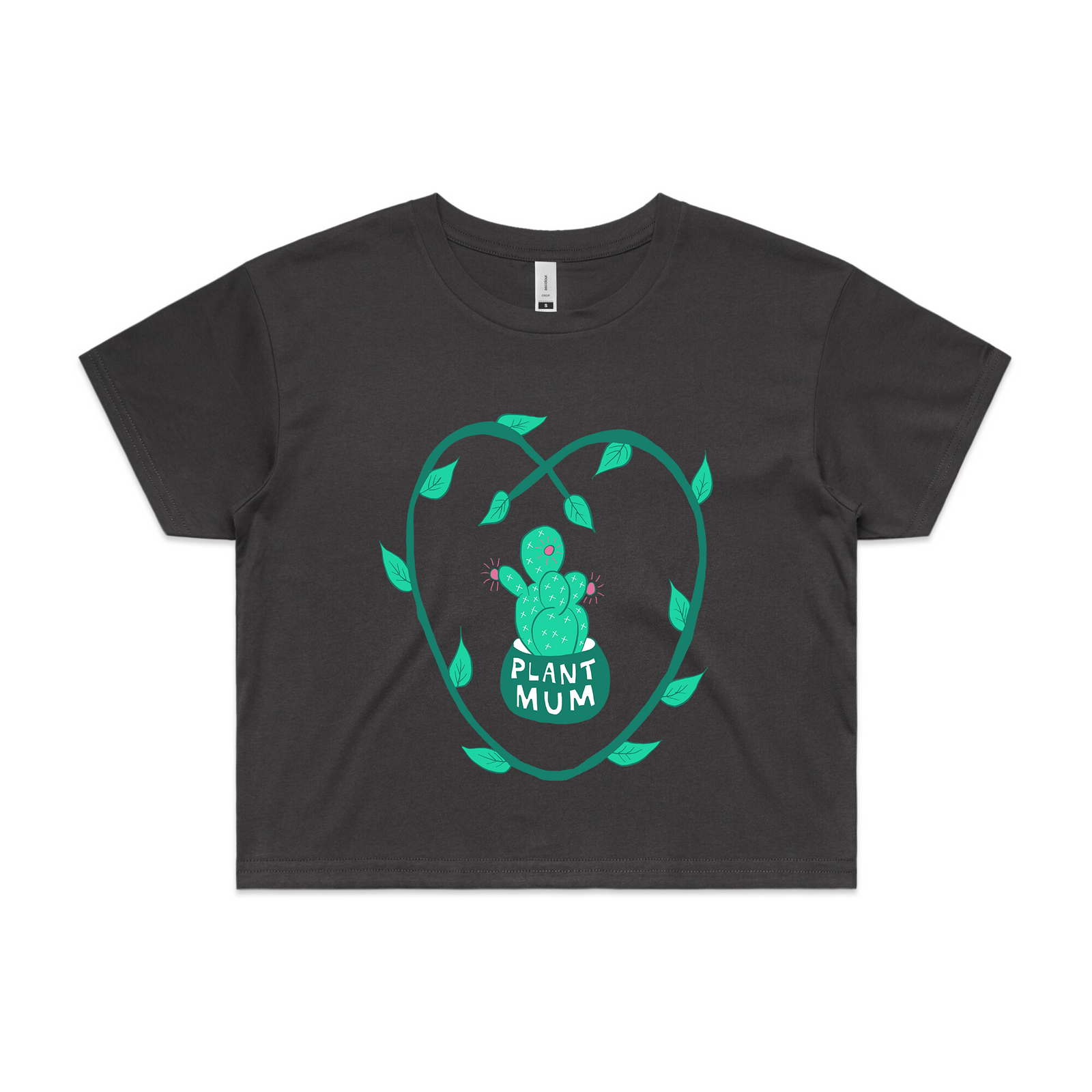 Faded Black crop top with Plant Mum graphic by Lonely Kids Club