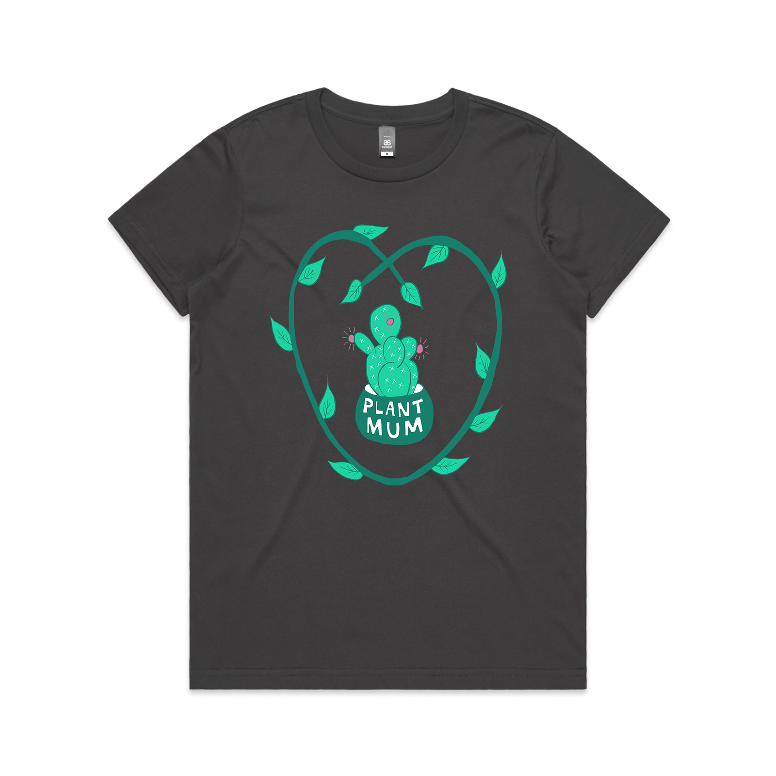 Faded Black fitted womens t-shirt with Plant Mum graphic by Lonely Kids Club