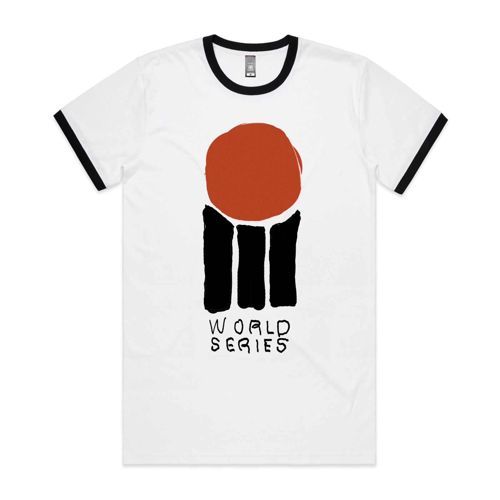 Black/White Ringer unisex t-shirt with World Series Cricket graphic by Lonely Kids Club