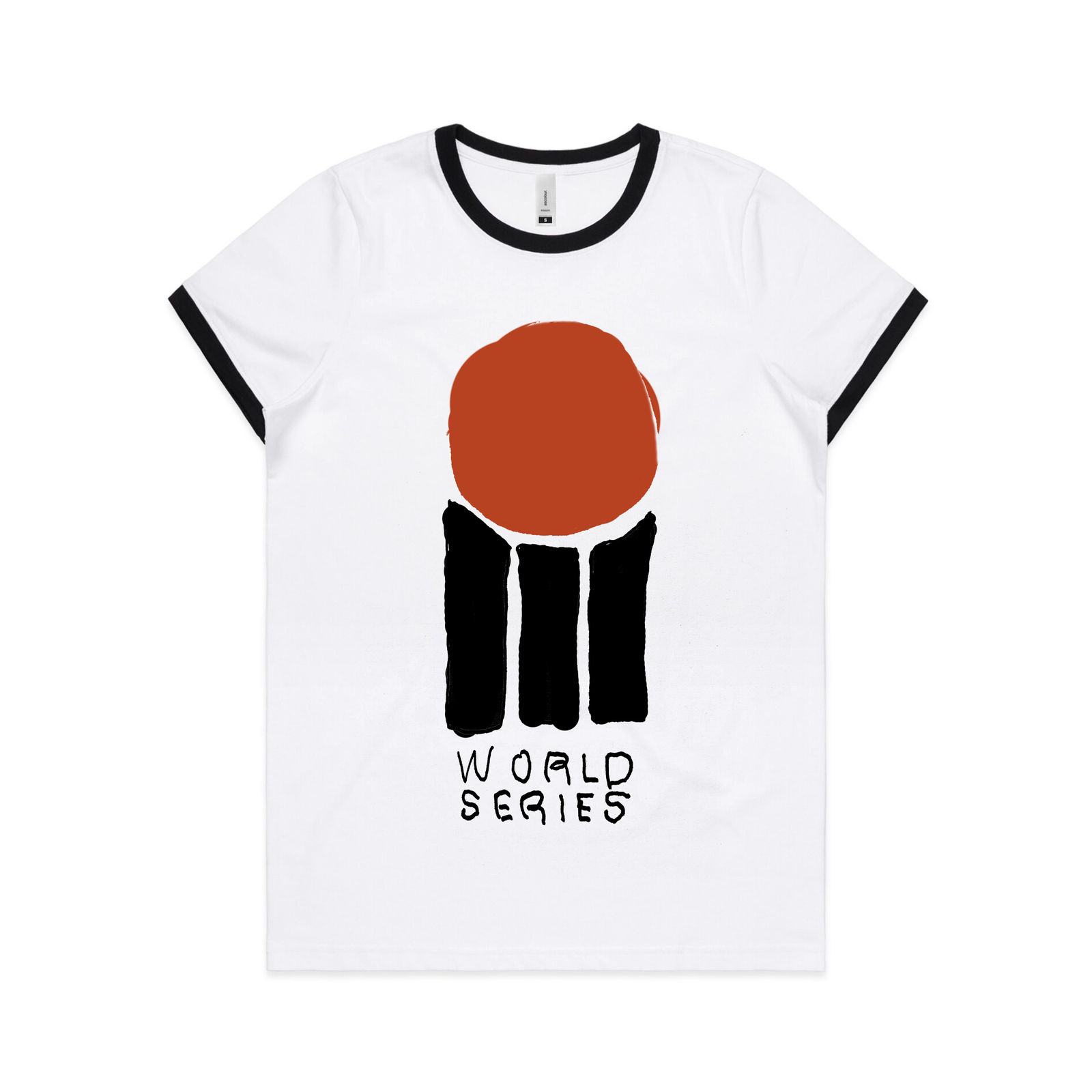 Black/White Ringer fitted womens t-shirt with World Series Cricket graphic by Lonely Kids Club