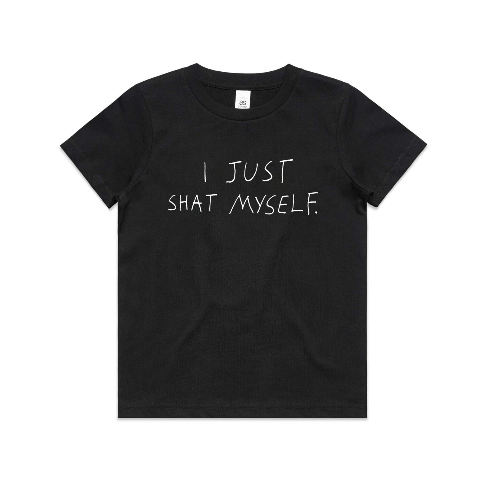 Black kids t-shirt with Just Shat Myself Kids graphic by Lonely Kids Club