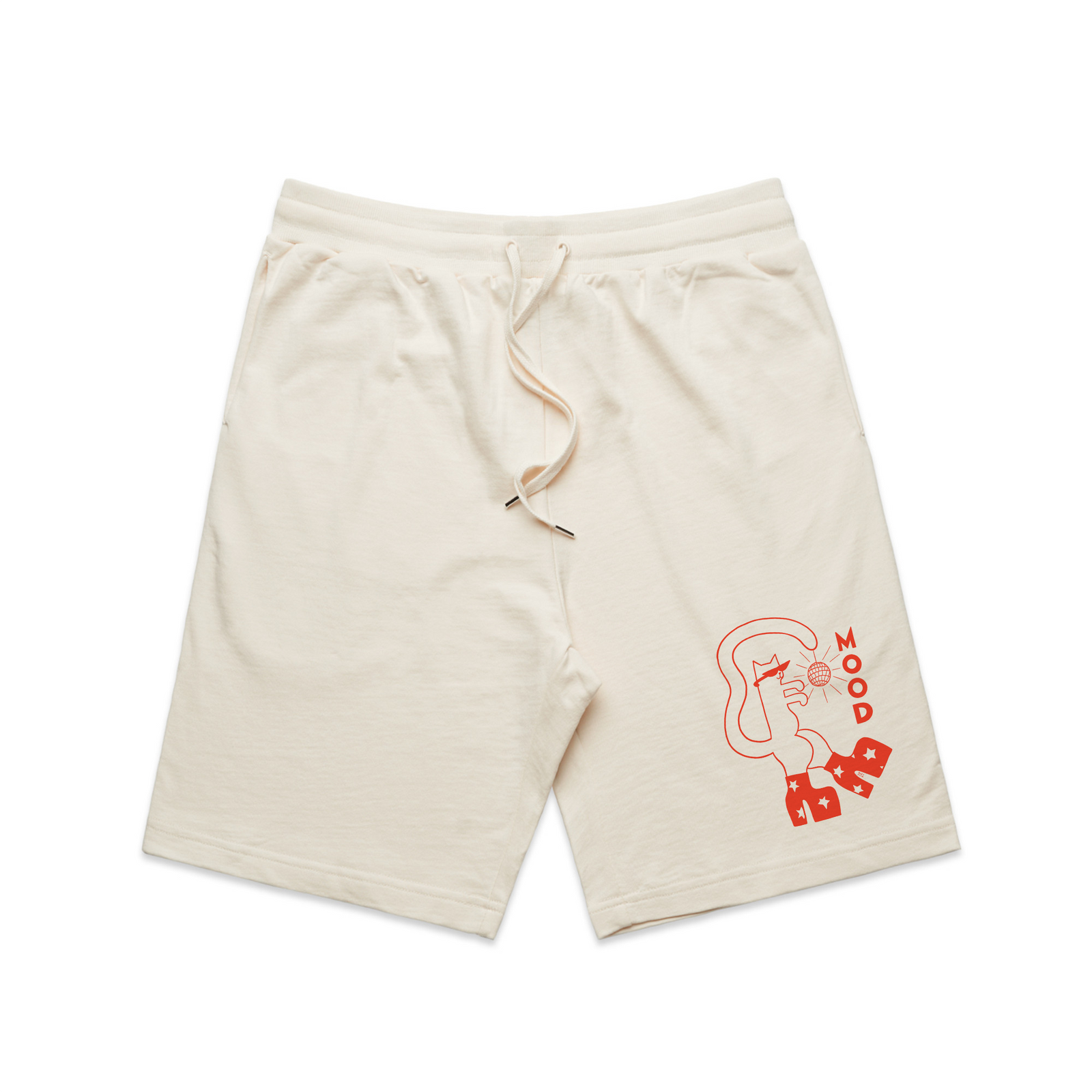 Ecru regular heavy shorts with Mood Cat Shorts graphic by Lonely Kids Club