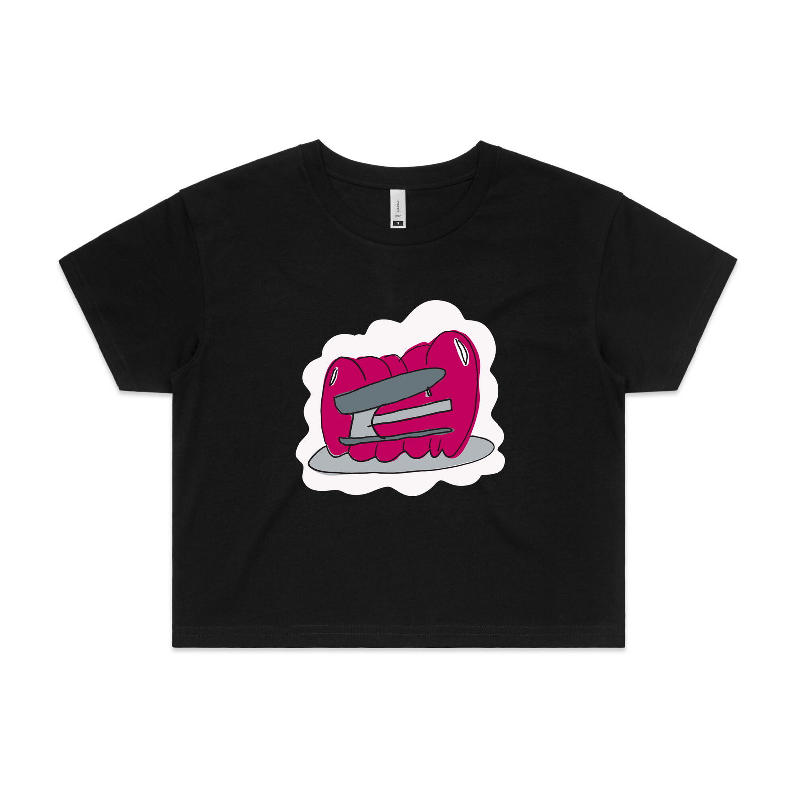 Black crop top with Stapler in Jello graphic by Lonely Kids Club