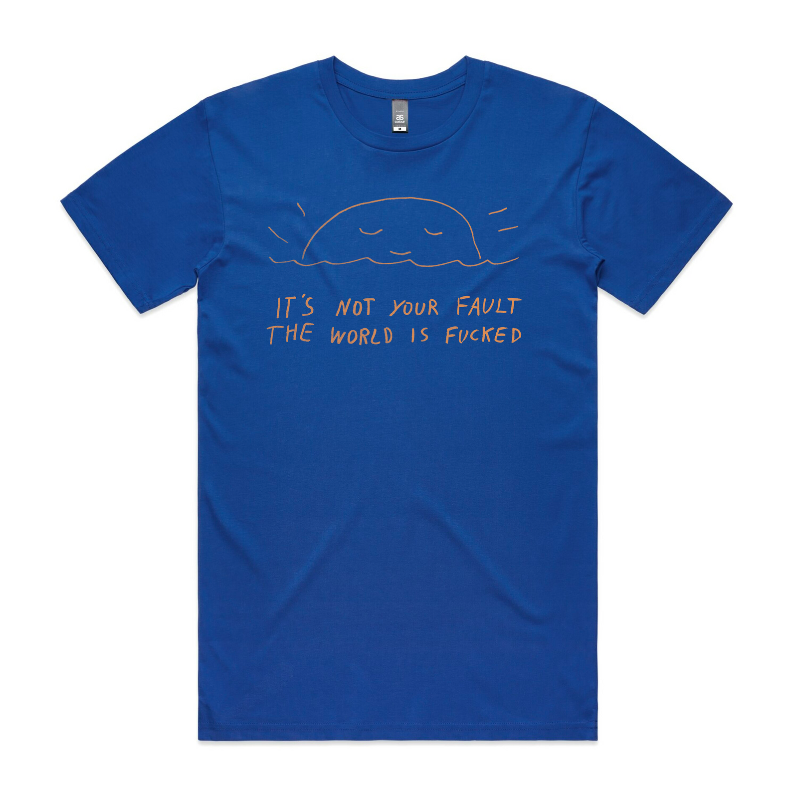 Royal Blue unisex t-shirt with Not Your Fault graphic by Lonely Kids Club
