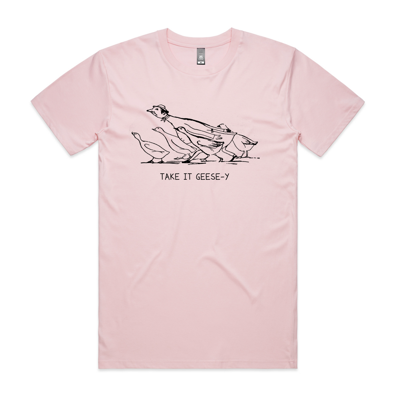 Pink unisex t-shirt with Take it Geese-y graphic by Lonely Kids Club