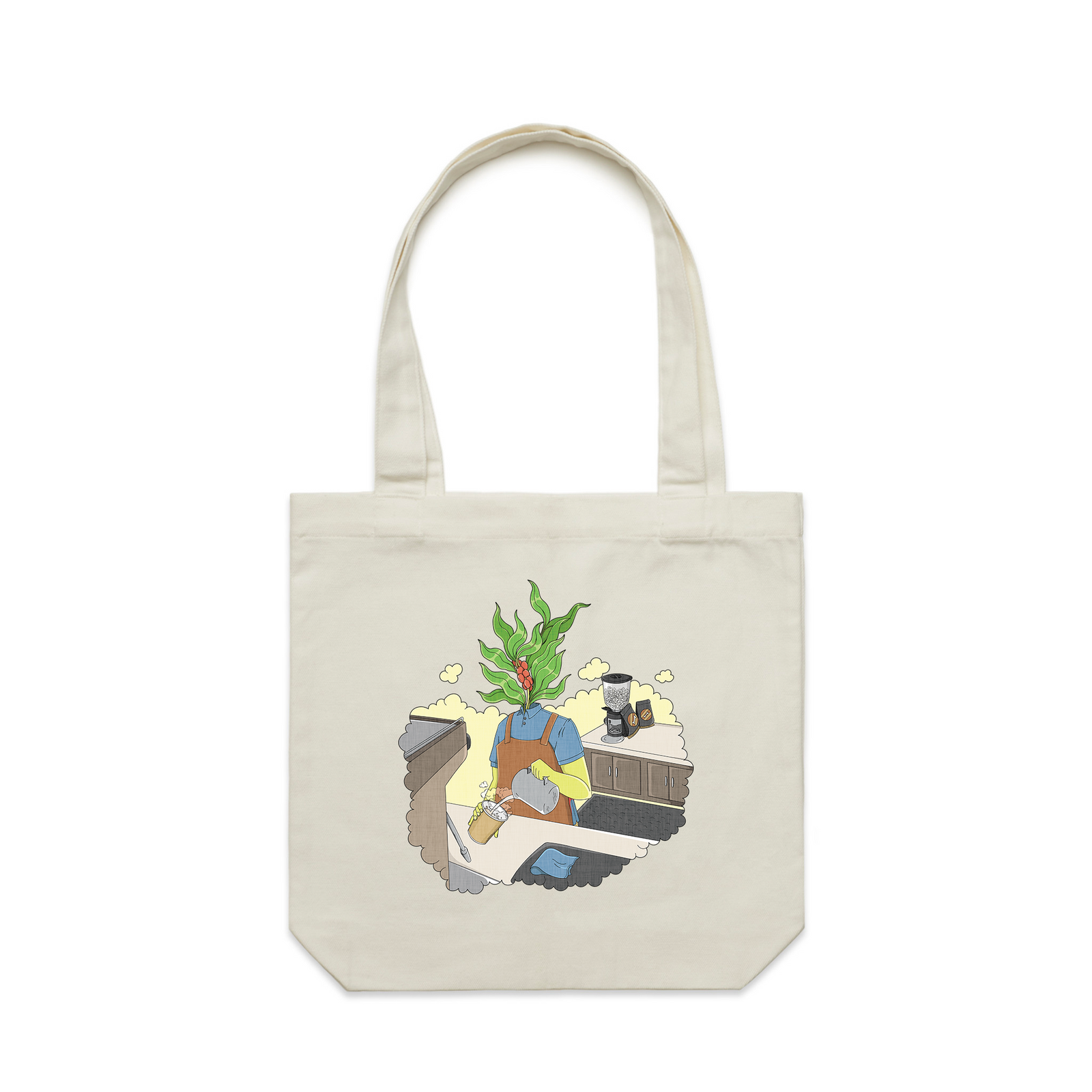 Cream carrie tote with The Grind Tote graphic by Lonely Kids Club