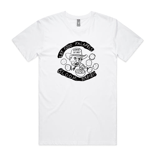 1000 Falafels Tee by Lonely Kids Club. All clothing from our T-shirts to our shorts and hoodies are ethically made, and printed packed and shipped from Sydney.
