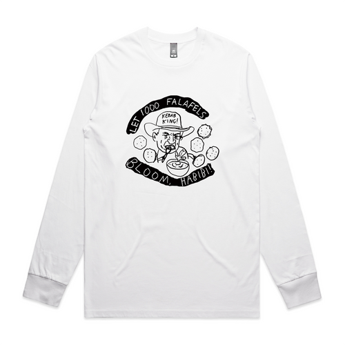 1000 Falafels Tee by Lonely Kids Club. All clothing from our T-shirts to our shorts and hoodies are ethically made, and printed packed and shipped from Sydney.
