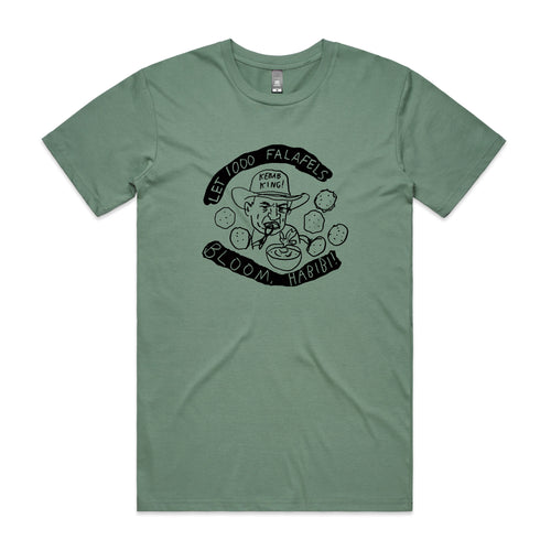 1000 Falafels Tee by Lonely Kids Club. All clothing from our T-shirts to our shorts and hoodies are ethically made, and printed packed and shipped from Sydney.