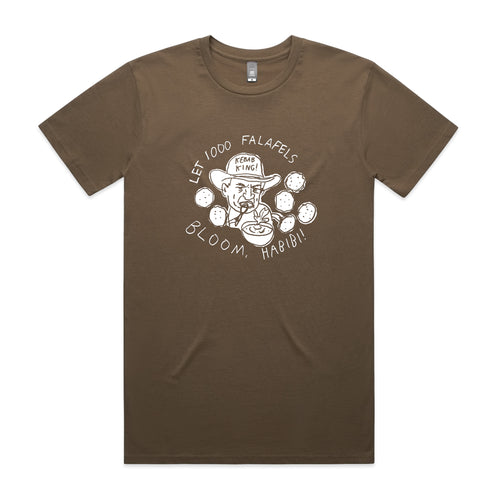 1000 Falafels Tee by Lonely Kids Club. All clothing from our T-shirts to our shorts and hoodies are ethically made, and printed packed and shipped from Sydney.