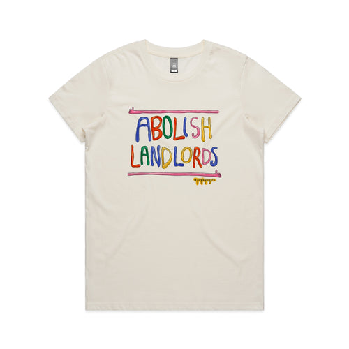 Abolish Landlords Tee by Lonely Kids Club. All clothing from our T-shirts to our shorts and hoodies are ethically made, and printed packed and shipped from Sydney.