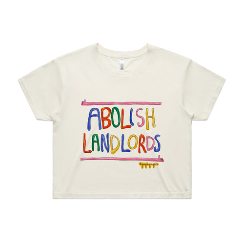Abolish Landlords Tee by Lonely Kids Club. All clothing from our T-shirts to our shorts and hoodies are ethically made, and printed packed and shipped from Sydney.