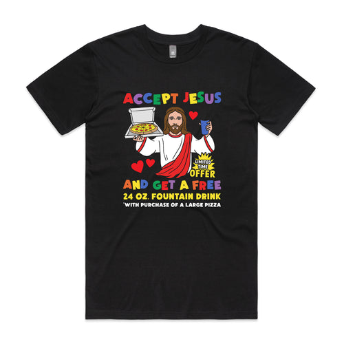 Accept Jesus Tee by Lonely Kids Club. All clothing from our T-shirts to our shorts and hoodies are ethically made, and printed packed and shipped from Sydney.