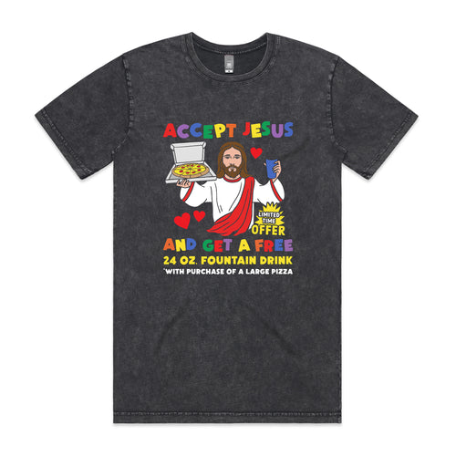Accept Jesus Tee by Lonely Kids Club. All clothing from our T-shirts to our shorts and hoodies are ethically made, and printed packed and shipped from Sydney.
