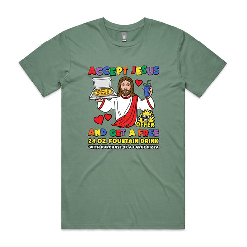 Accept Jesus Tee by Lonely Kids Club. All clothing from our T-shirts to our shorts and hoodies are ethically made, and printed packed and shipped from Sydney.
