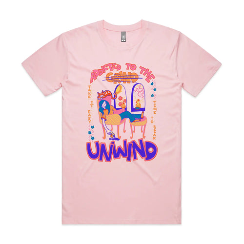 Addicted To The Unwind Tee by Lonely Kids Club. All clothing from our T-shirts to our shorts and hoodies are ethically made, and printed packed and shipped from Sydney.