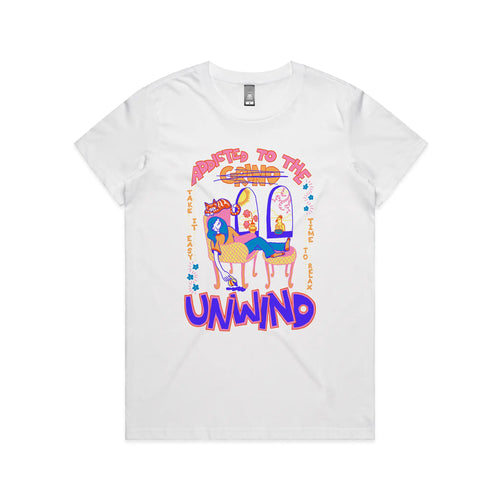 Addicted To The Unwind Tee by Lonely Kids Club. All clothing from our T-shirts to our shorts and hoodies are ethically made, and printed packed and shipped from Sydney.