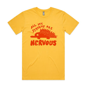 All My Systems Are Nervous Tee by Lonely Kids Club. All clothing from our T-shirts to our shorts and hoodies are ethically made, and printed packed and shipped from Sydney.