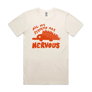 All My Systems Are Nervous Tee by Lonely Kids Club. All clothing from our T-shirts to our shorts and hoodies are ethically made, and printed packed and shipped from Sydney.