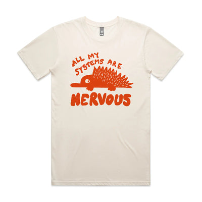 All My Systems Are Nervous Tee by Lonely Kids Club. All clothing from our T-shirts to our shorts and hoodies are ethically made, and printed packed and shipped from Sydney.