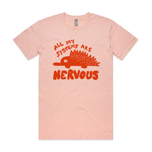 All My Systems Are Nervous Tee by Lonely Kids Club. All clothing from our T-shirts to our shorts and hoodies are ethically made, and printed packed and shipped from Sydney.