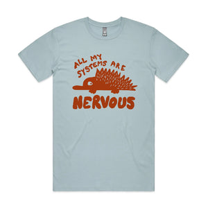 All My Systems Are Nervous Tee by Lonely Kids Club. All clothing from our T-shirts to our shorts and hoodies are ethically made, and printed packed and shipped from Sydney.