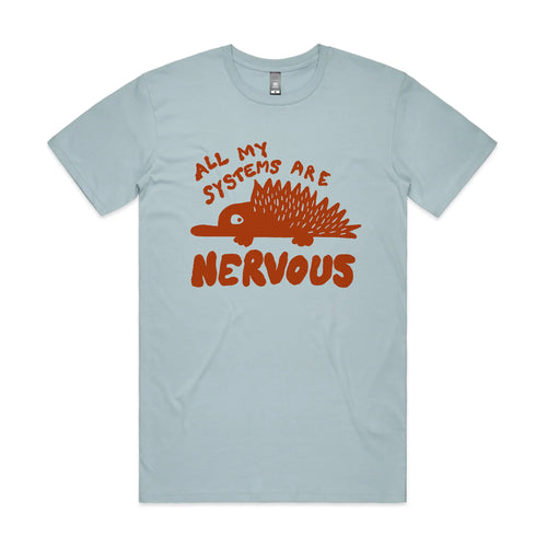 All My Systems Are Nervous Tee by Lonely Kids Club. All clothing from our T-shirts to our shorts and hoodies are ethically made, and printed packed and shipped from Sydney.