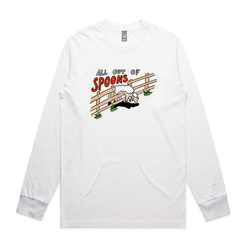 All Out Of Spoons Tee by Lonely Kids Club. All clothing from our T-shirts to our shorts and hoodies are ethically made, and printed packed and shipped from Sydney.