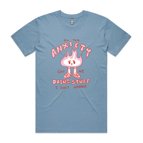 All This Anxiety Tee by Lonely Kids Club. All clothing from our T-shirts to our shorts and hoodies are ethically made, and printed packed and shipped from Sydney.