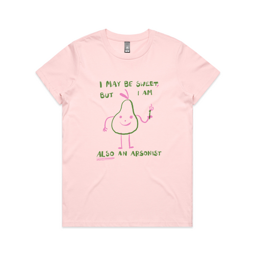Also An Arsonist Tee by Lonely Kids Club. All clothing from our T-shirts to our shorts and hoodies are ethically made, and printed packed and shipped from Sydney.