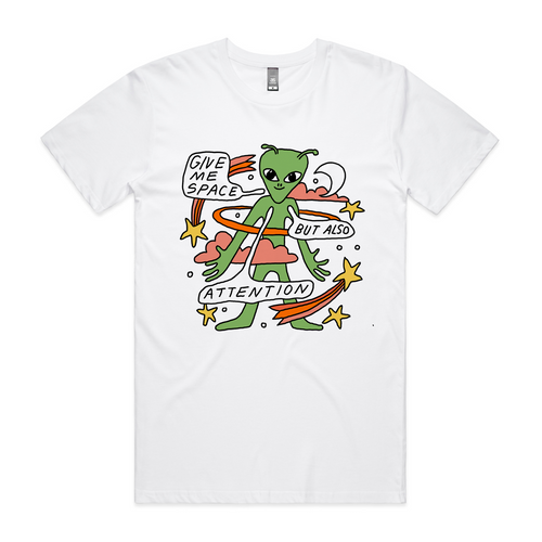 Also Attention Tee by Lonely Kids Club. All clothing from our T-shirts to our shorts and hoodies are ethically made, and printed packed and shipped from Sydney.