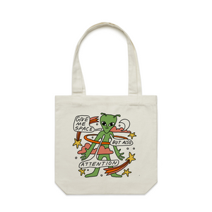 Also Attention Tote by Lonely Kids Club. All clothing from our T-shirts to our shorts and hoodies are ethically made, and printed packed and shipped from Sydney.