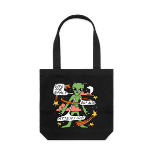 Also Attention Tote by Lonely Kids Club. All clothing from our T-shirts to our shorts and hoodies are ethically made, and printed packed and shipped from Sydney.