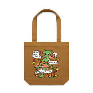 Also Attention Tote by Lonely Kids Club. All clothing from our T-shirts to our shorts and hoodies are ethically made, and printed packed and shipped from Sydney.
