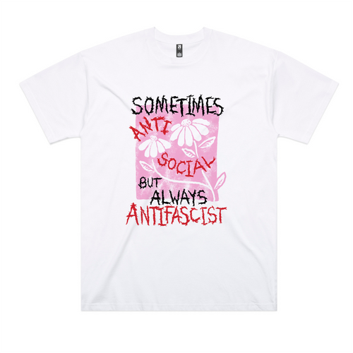 Always Antifascist Oversized Tee by Lonely Kids Club. All clothing from our T-shirts to our shorts and hoodies are ethically made, and printed packed and shipped from Sydney.