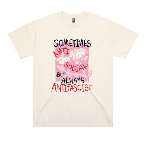 Always Antifascist Oversized Tee by Lonely Kids Club. All clothing from our T-shirts to our shorts and hoodies are ethically made, and printed packed and shipped from Sydney.