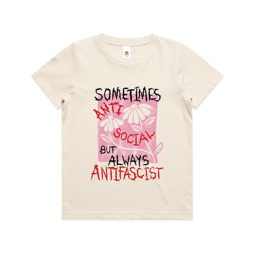Always Antifascist Kids Tee by Lonely Kids Club. All clothing from our T-shirts to our shorts and hoodies are ethically made, and printed packed and shipped from Sydney.
