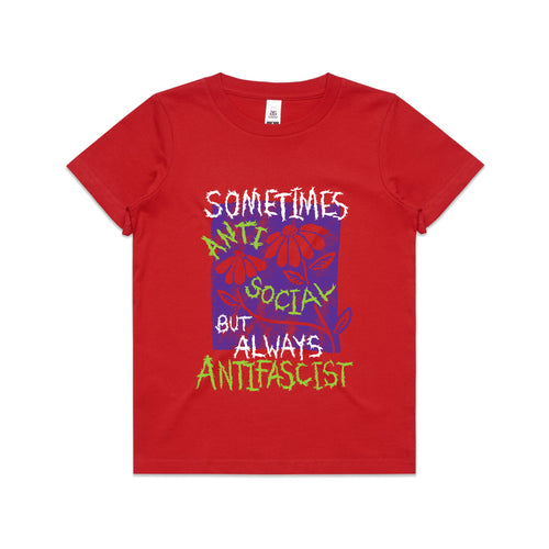 Always Antifascist Kids Tee by Lonely Kids Club. All clothing from our T-shirts to our shorts and hoodies are ethically made, and printed packed and shipped from Sydney.