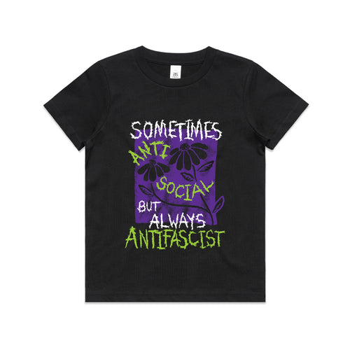 Always Antifascist Kids Tee by Lonely Kids Club. All clothing from our T-shirts to our shorts and hoodies are ethically made, and printed packed and shipped from Sydney.