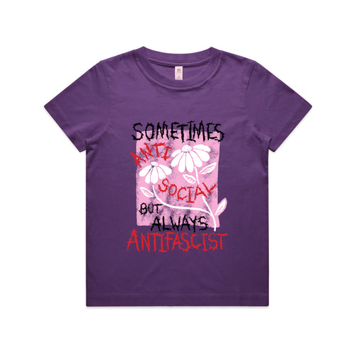 Always Antifascist Kids Tee by Lonely Kids Club. All clothing from our T-shirts to our shorts and hoodies are ethically made, and printed packed and shipped from Sydney.