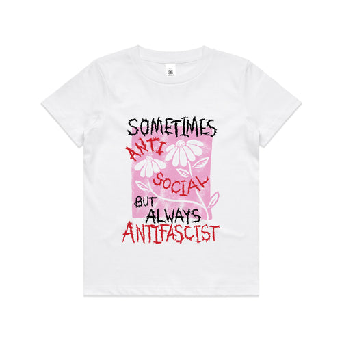 Always Antifascist Kids Tee by Lonely Kids Club. All clothing from our T-shirts to our shorts and hoodies are ethically made, and printed packed and shipped from Sydney.