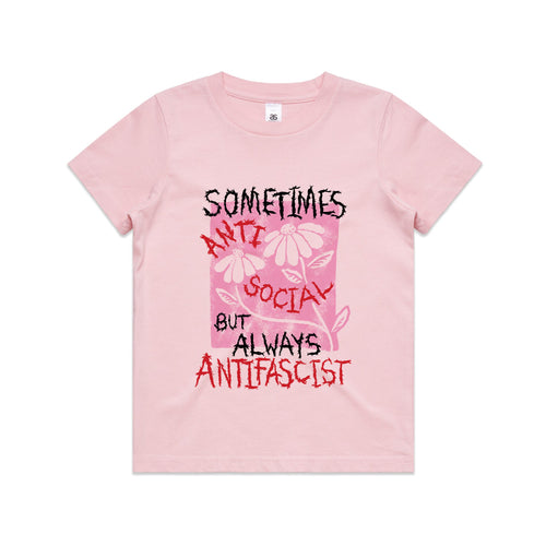 Always Antifascist Kids Tee by Lonely Kids Club. All clothing from our T-shirts to our shorts and hoodies are ethically made, and printed packed and shipped from Sydney.