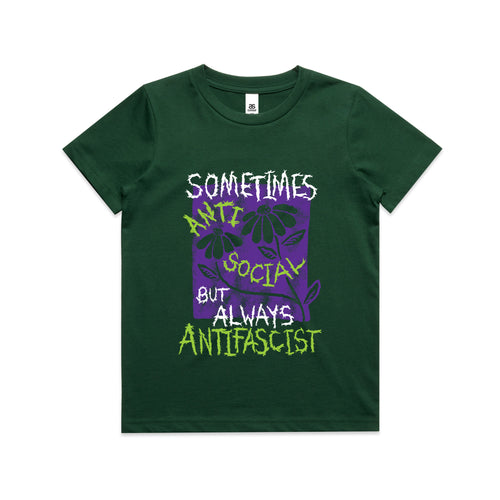 Always Antifascist Kids Tee by Lonely Kids Club. All clothing from our T-shirts to our shorts and hoodies are ethically made, and printed packed and shipped from Sydney.