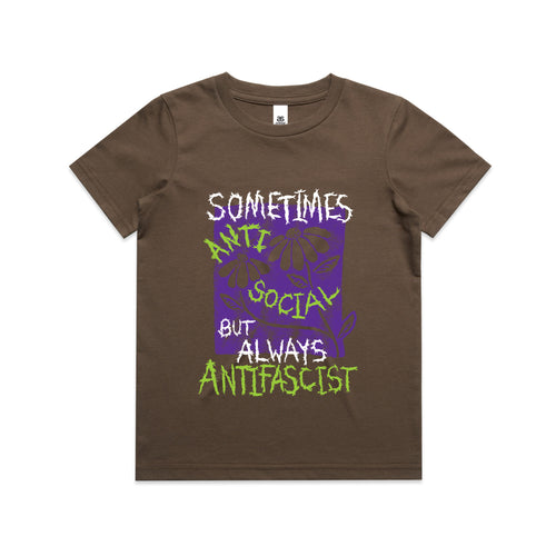 Always Antifascist Kids Tee by Lonely Kids Club. All clothing from our T-shirts to our shorts and hoodies are ethically made, and printed packed and shipped from Sydney.