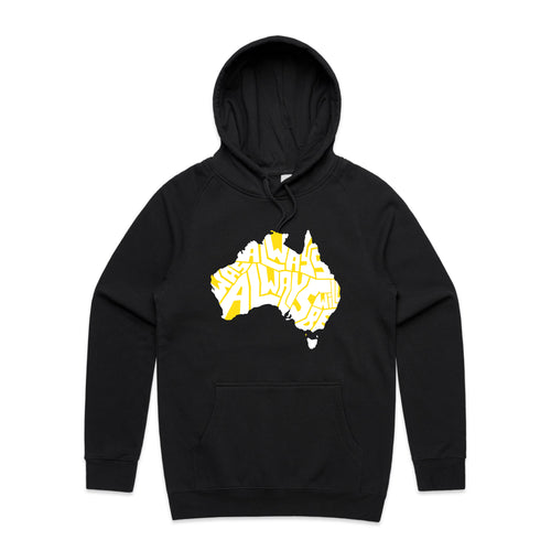 Always Was Charity Hoodie by Lonely Kids Club. All clothing from our T-shirts to our shorts and hoodies are ethically made, and printed packed and shipped from Sydney.