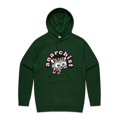 Anarchist Hoodie by Lonely Kids Club. All clothing from our T-shirts to our shorts and hoodies are ethically made, and printed packed and shipped from Sydney.
