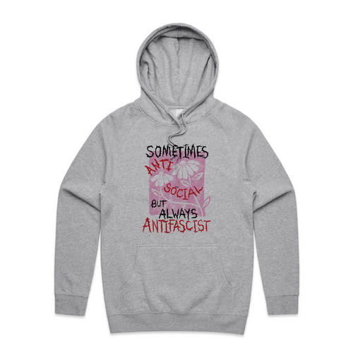 Always Antifascist Hoodie by Lonely Kids Club. All clothing from our T-shirts to our shorts and hoodies are ethically made, and printed packed and shipped from Sydney.