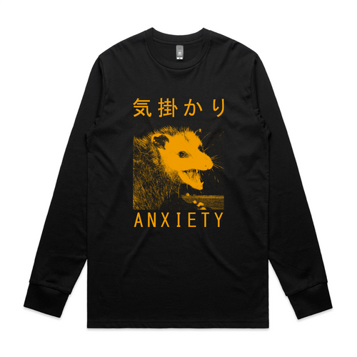 Anxiety Opossum Tee by Lonely Kids Club. All clothing from our T-shirts to our shorts and hoodies are ethically made, and printed packed and shipped from Sydney.