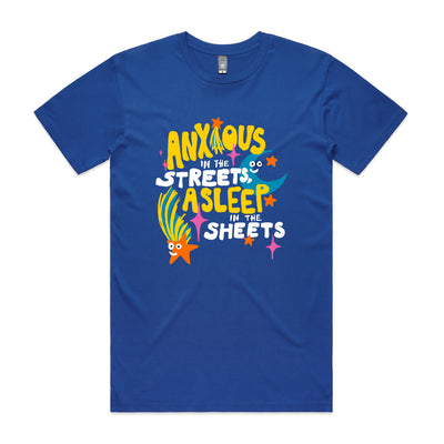 Anxious In The Streets by Lonely Kids Club. All clothing from our T-shirts to our shorts and hoodies are ethically made, and printed packed and shipped from Sydney.